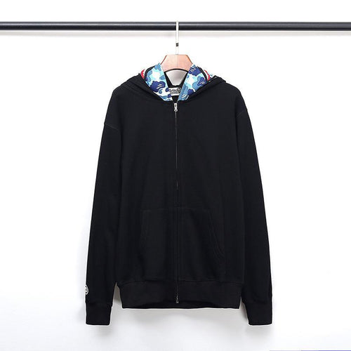 Bathing Ape Hoodie Fall/Winter Double Hood Camouflage Shark Head Zipper Fleece Padded Coat Sweatshirt