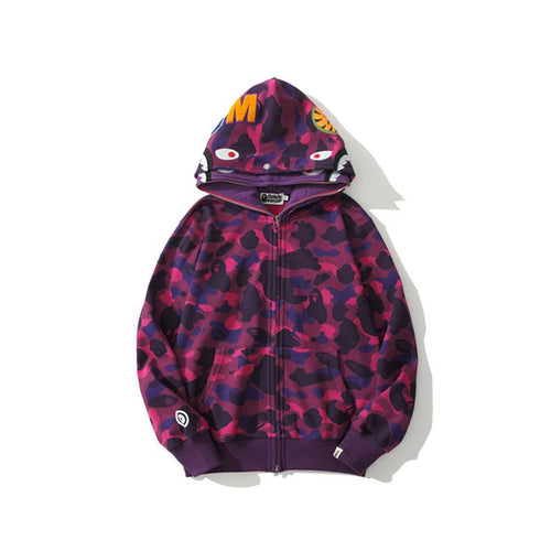 Bathing Ape Jacket Spring Fashion Brand Double Hood Camouflage Cardigan Zipper Sweater Coat for Men and Women